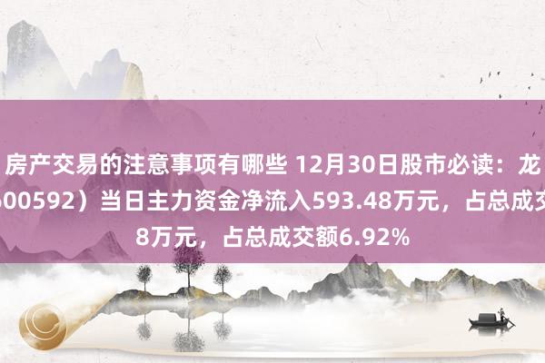 房产交易的注意事项有哪些 12月30日股市必读：龙溪股份（600592）当日主力资金净流入593.48万元，占总成交额6.92%