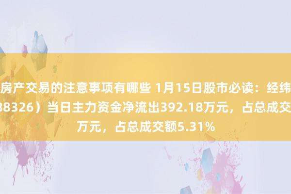 房产交易的注意事项有哪些 1月15日股市必读：经纬恒润（688326）当日主力资金净流出392.18万元，占总成交额5.31%