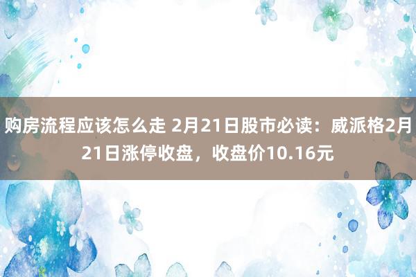 购房流程应该怎么走 2月21日股市必读：威派格2月21日涨停收盘，收盘价10.16元