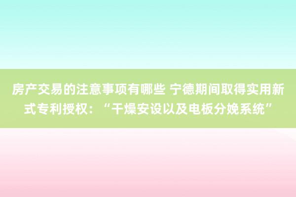 房产交易的注意事项有哪些 宁德期间取得实用新式专利授权：“干燥安设以及电板分娩系统”