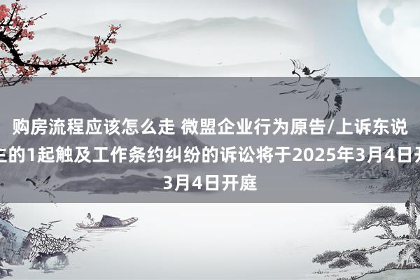 购房流程应该怎么走 微盟企业行为原告/上诉东说念主的1起触及工作条约纠纷的诉讼将于2025年3月4日开庭