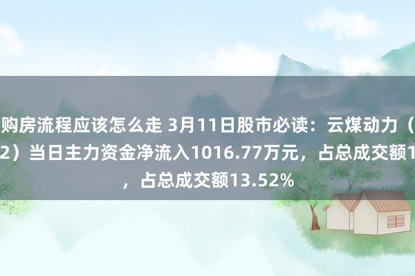 购房流程应该怎么走 3月11日股市必读：云煤动力（600792）当日主力资金净流入1016.77万元，占总成交额13.52%