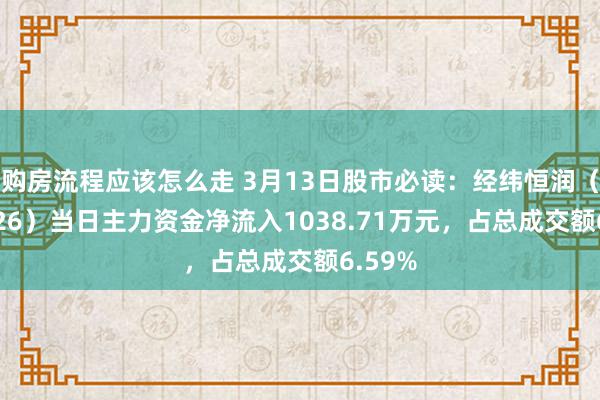 购房流程应该怎么走 3月13日股市必读：经纬恒润（688326）当日主力资金净流入1038.71万元，占总成交额6.59%