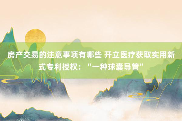 房产交易的注意事项有哪些 开立医疗获取实用新式专利授权：“一种球囊导管”