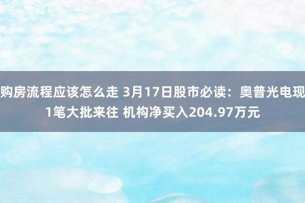 购房流程应该怎么走 3月17日股市必读：奥普光电现1笔大批来往 机构净买入204.97万元