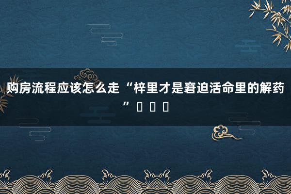 购房流程应该怎么走 “梓里才是窘迫活命里的解药” ​​​